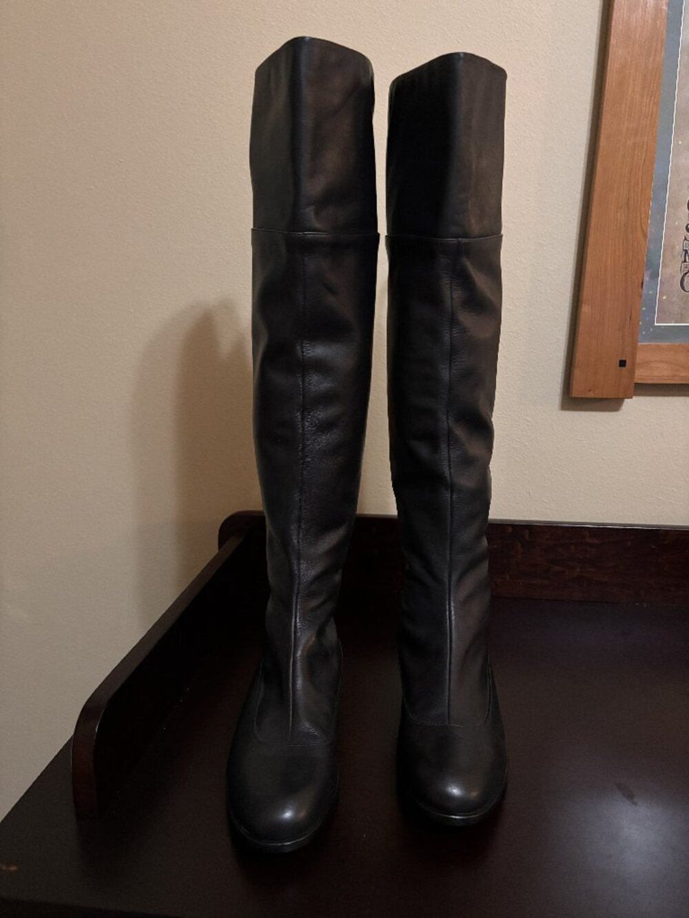 Jil Sander Navy Over The Knee Leather Boots EU 39 Approx US 8.5